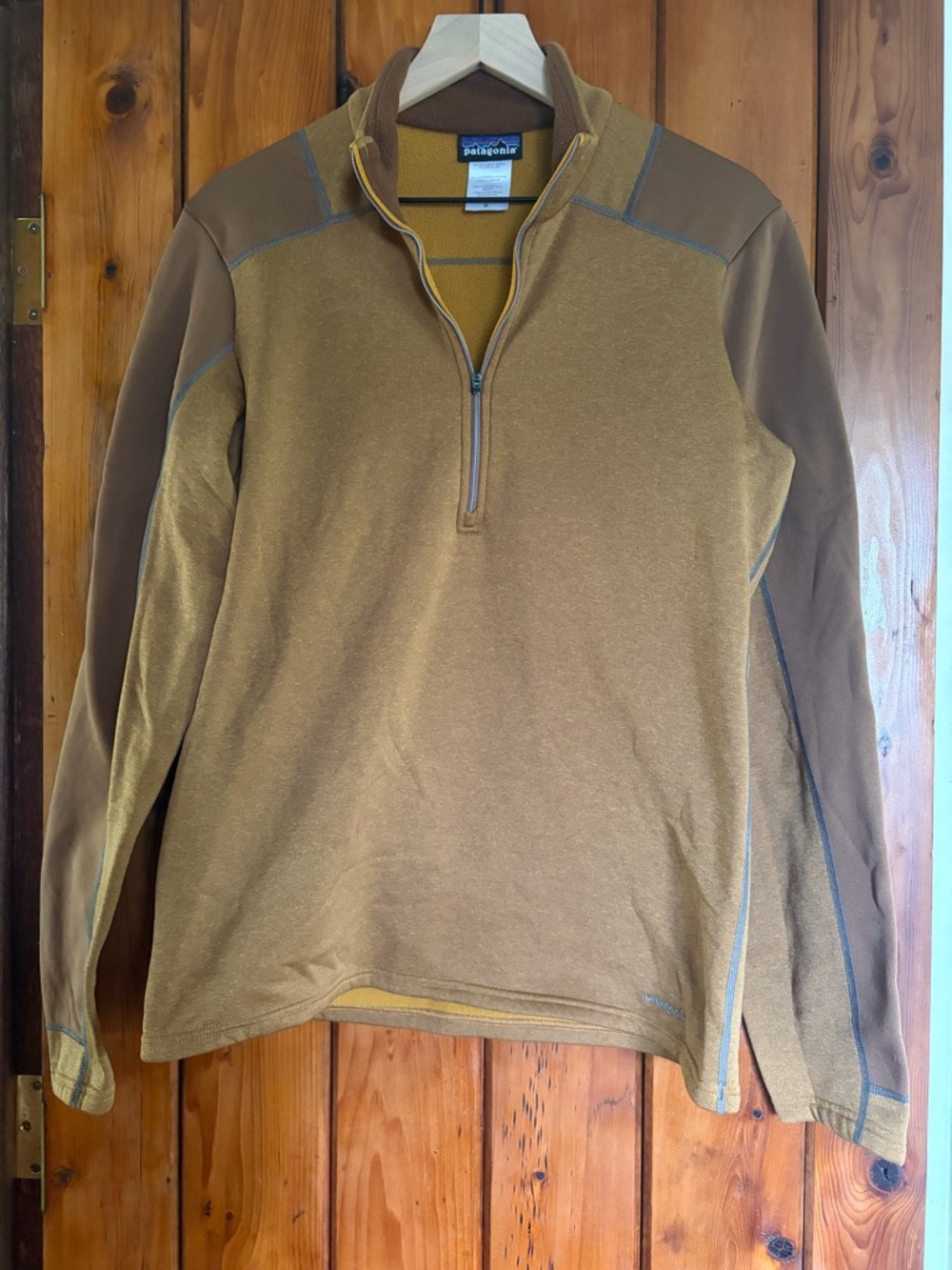 Patagonia Two-Tone Mustard and Brown Quarter-Zip Pullover